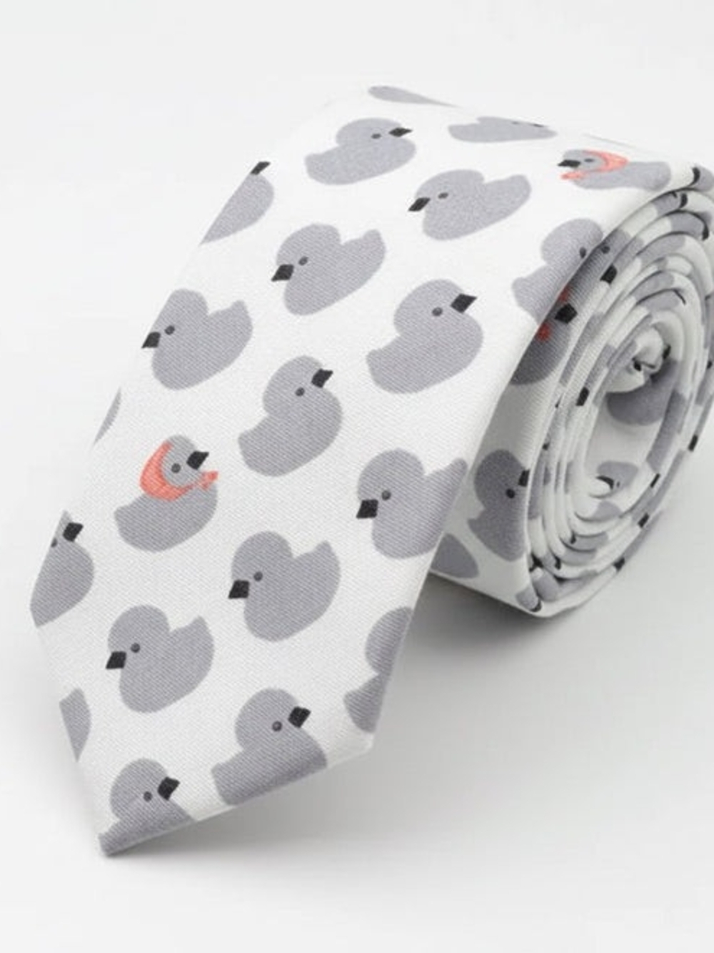 Kokochao Stylish Gray Duck Print Necktie - Bird Pattern